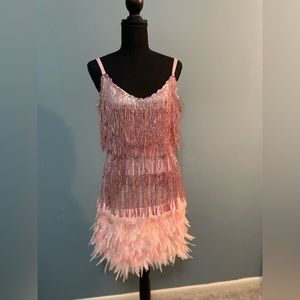 Pink feather tassel mini dress